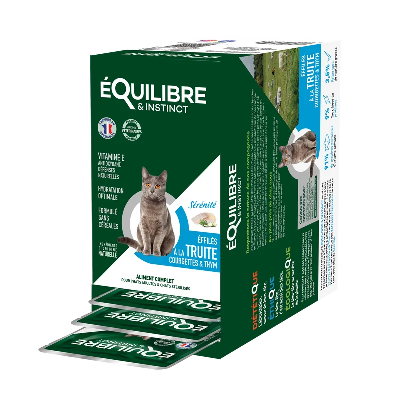 Boîte d’Effilé "Sérénité" pour chat 😺 à la truite, courgettes et thym 🐟 Equilibre & Instinct