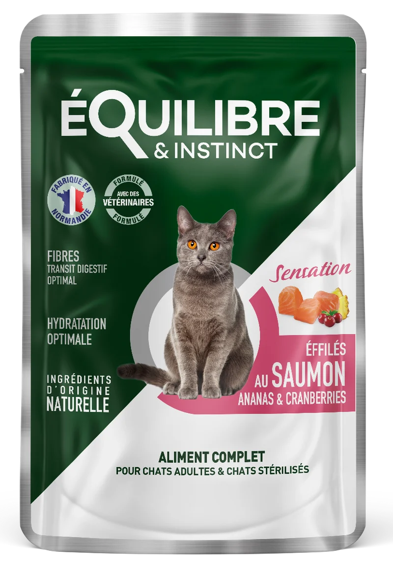 Boîte d’Effilé "Sensation" pour chat 😺 au saumon, ananas et cranberries 🐟🍍 Equilibre & Instinct