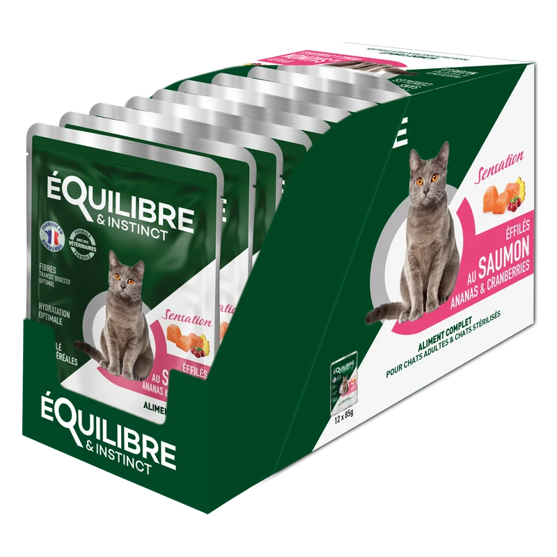 Effilé "Sensation" pour chat 😺 au saumon, ananas et cranberries 🐟🍍 Equilibre & Instinct