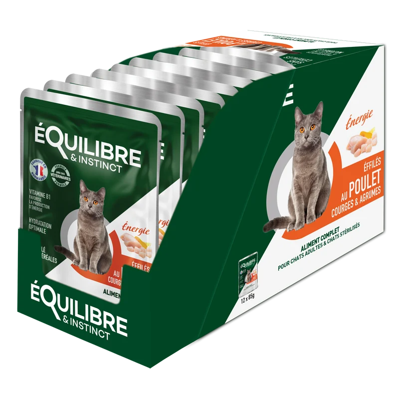 Effilé "Energie" pour chat 😺 au poulet, courges et agrumes 🍗🍊 - Equilibre & Instinct