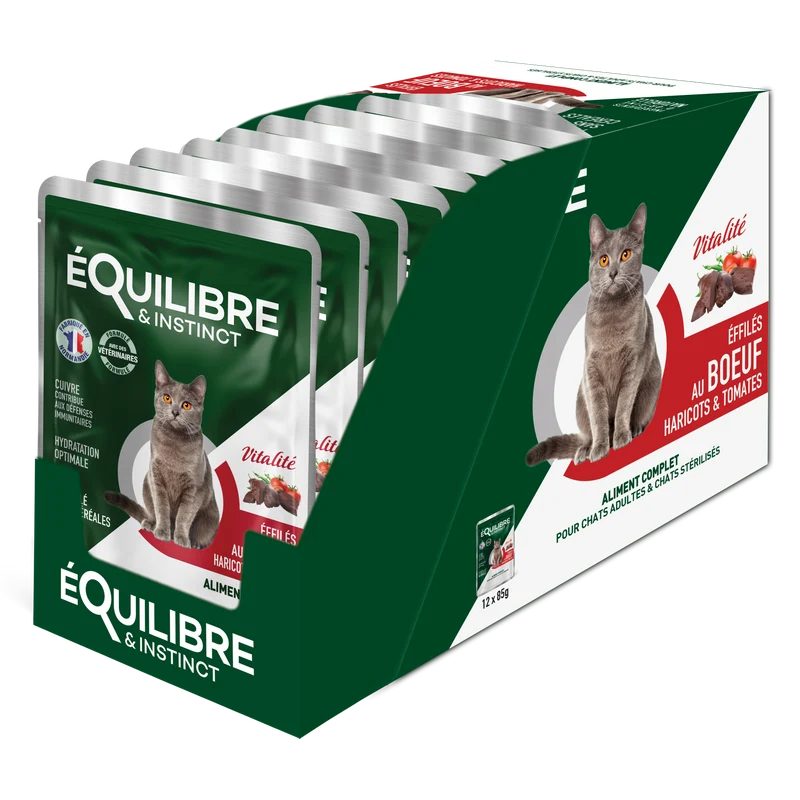 Effilé "Vitalité" pour chat 😺 au bœuf, haricots et tomates 🐂🍅 - Equilibre & Instinct