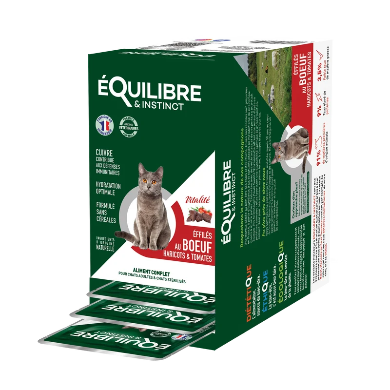 Effilé "Vitalité" pour chat 😺 au bœuf, haricots et tomates 🐂🍅 - Equilibre & Instinct