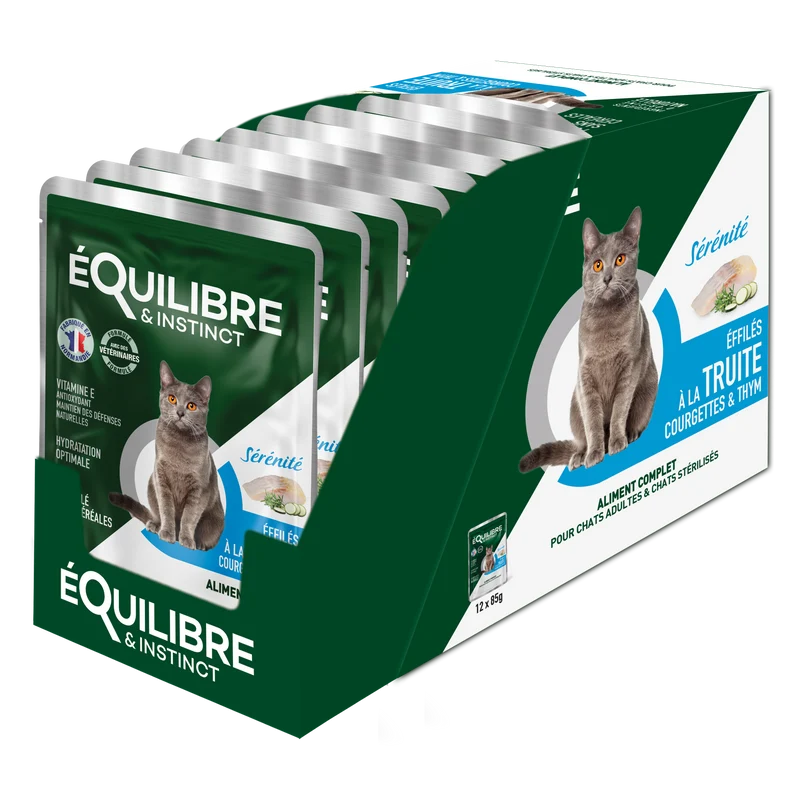 Effilé "Sérénité" pour chat 😺 à la truite, courgettes et thym 🐟 Equilibre & Instinct