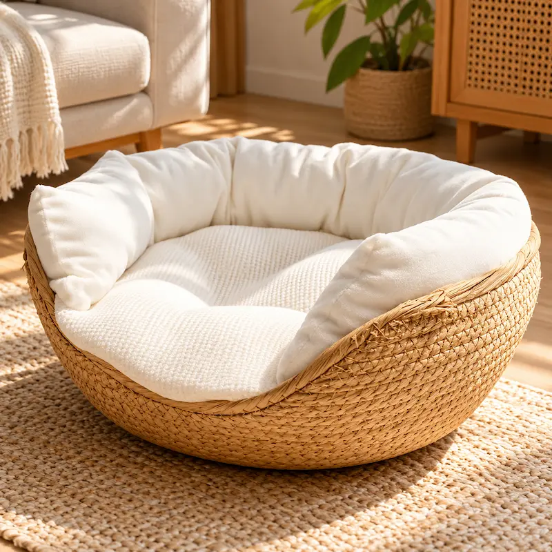 Panier chat bambou naturel - Confort et élégance | CozyBamboo