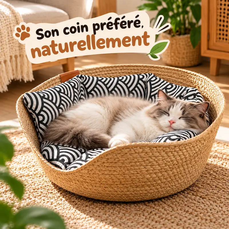 Panier chat bambou naturel - Confort et élégance | CozyBamboo