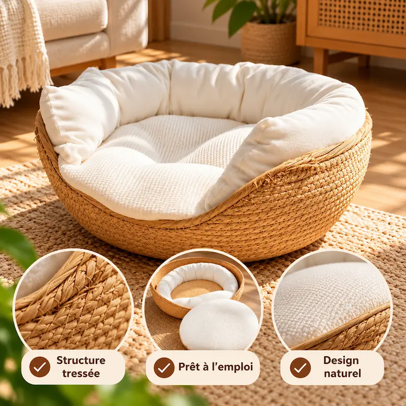 Panier chat bambou naturel - Confort et élégance | CozyBamboo