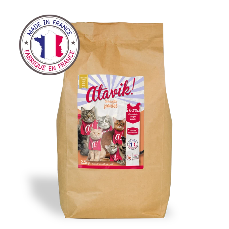 Croquettes chat sans céréales au poulet - Made in France - Atavik