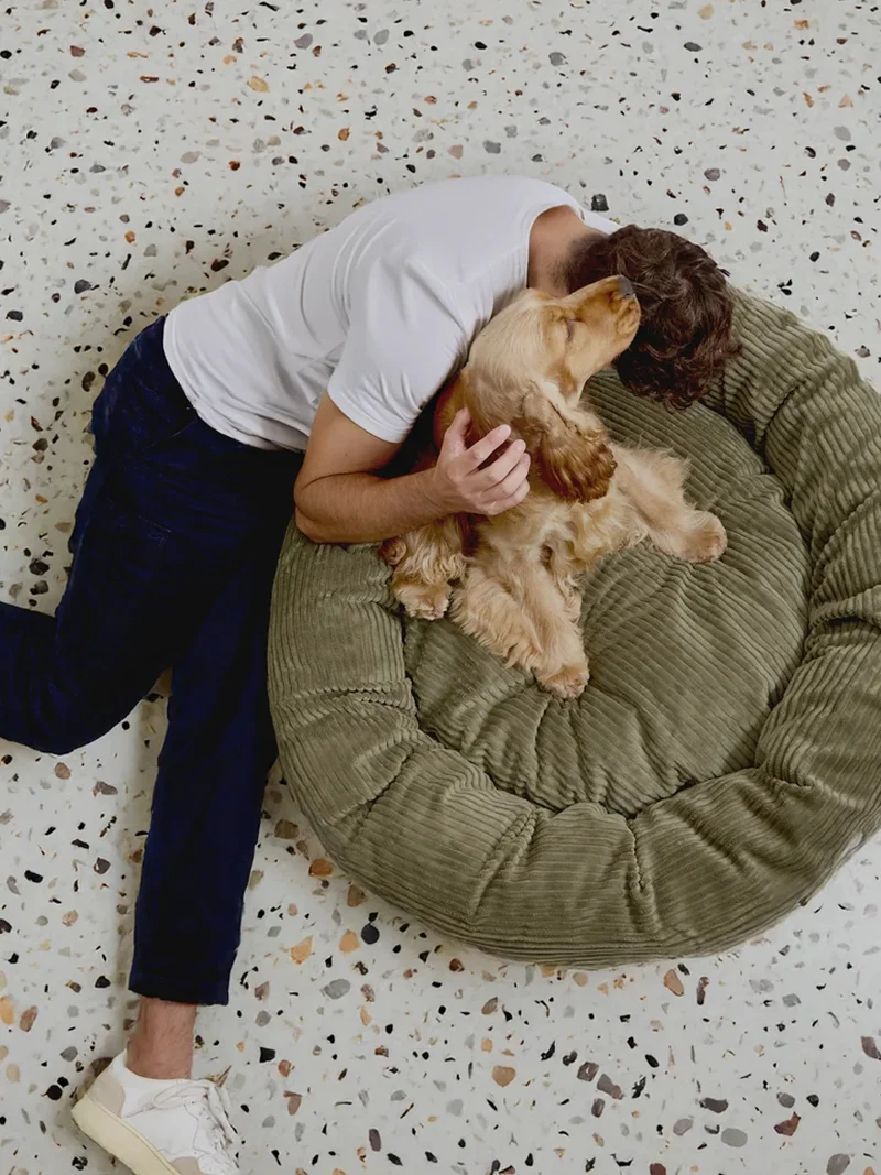 Panier rond pour chien Nuba - Velours côtelé vert - Cafide