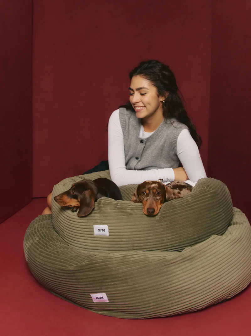Panier rond pour chien Nuba - Velours côtelé vert - Cafide