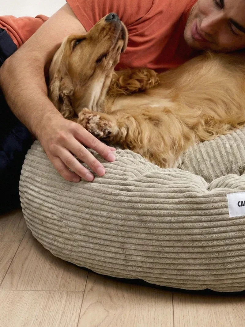 Panier rond pour chien Nuba - Velours côtelé beige - Cafide