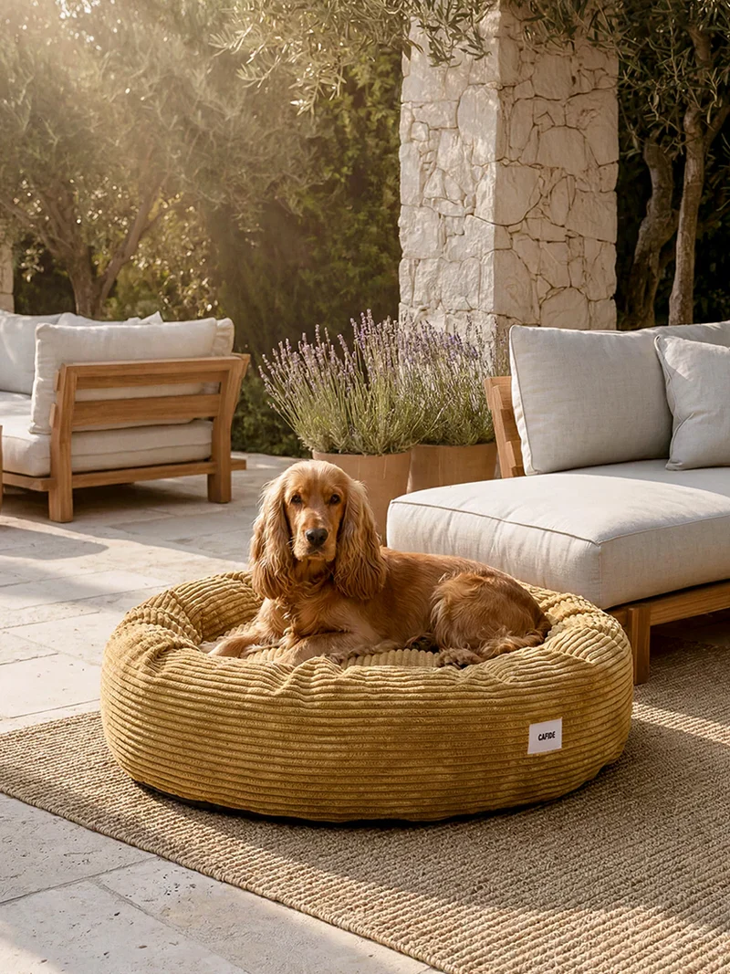Panier rond pour chien Nuba - Velours côtelé moutarde - Cafide
