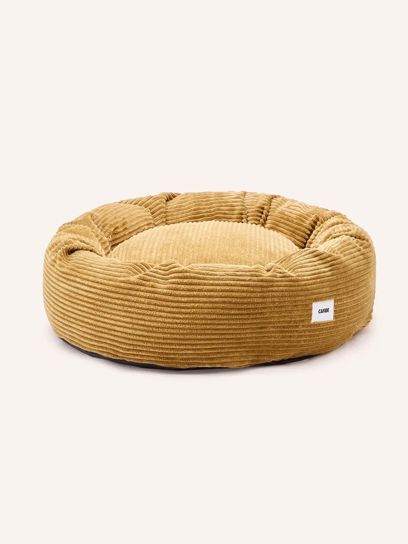 Panier rond pour chien Nuba - Velours côtelé moutarde - Cafide