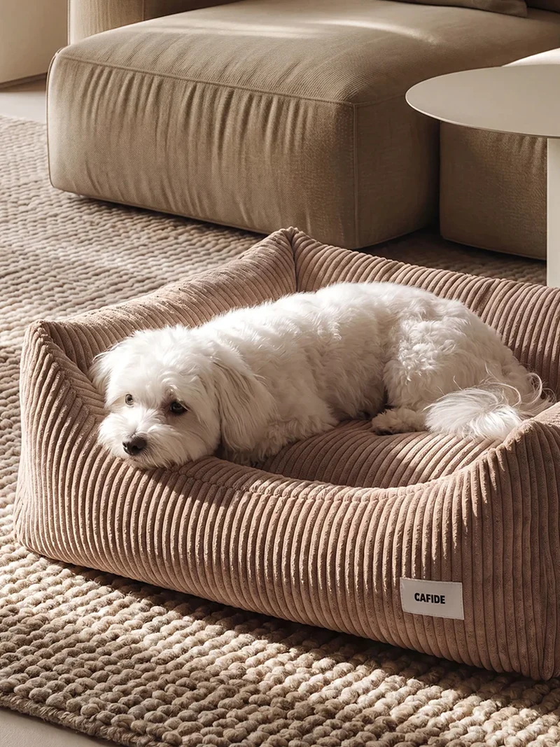 Panier pour chien Snozy - Velours côtelé mocca - Cafide