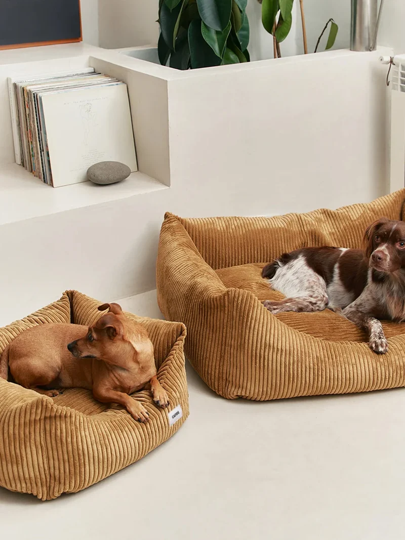 Panier pour chien Snozy - Velours côtelé moutarde - Cafide