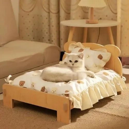 lit chat en bois ourson