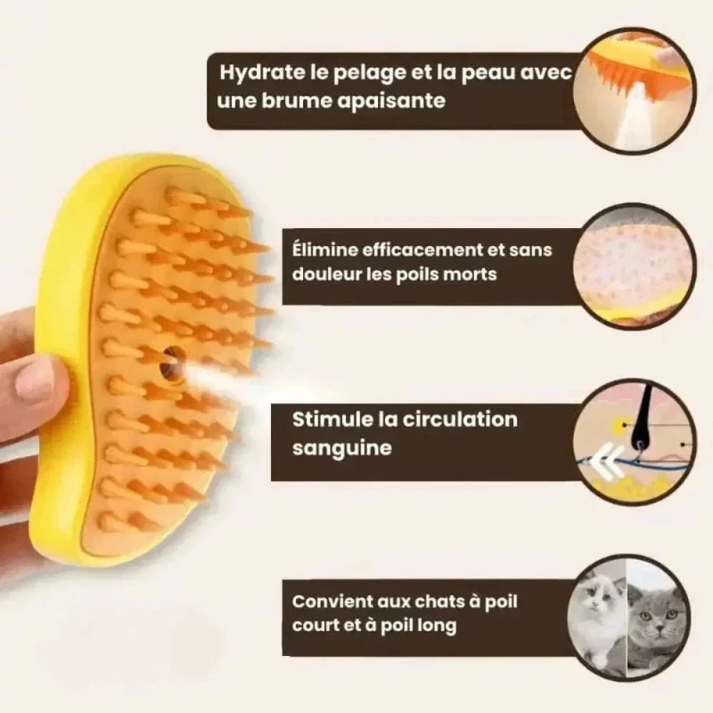 Brosse pour vapeur chat - Poils éliminés sans effort | SteamPaws