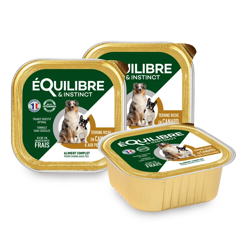 Terrine Canard 🦆 et petits pois 🥬 pour Chien 🐶 - Equilibre & Instinct