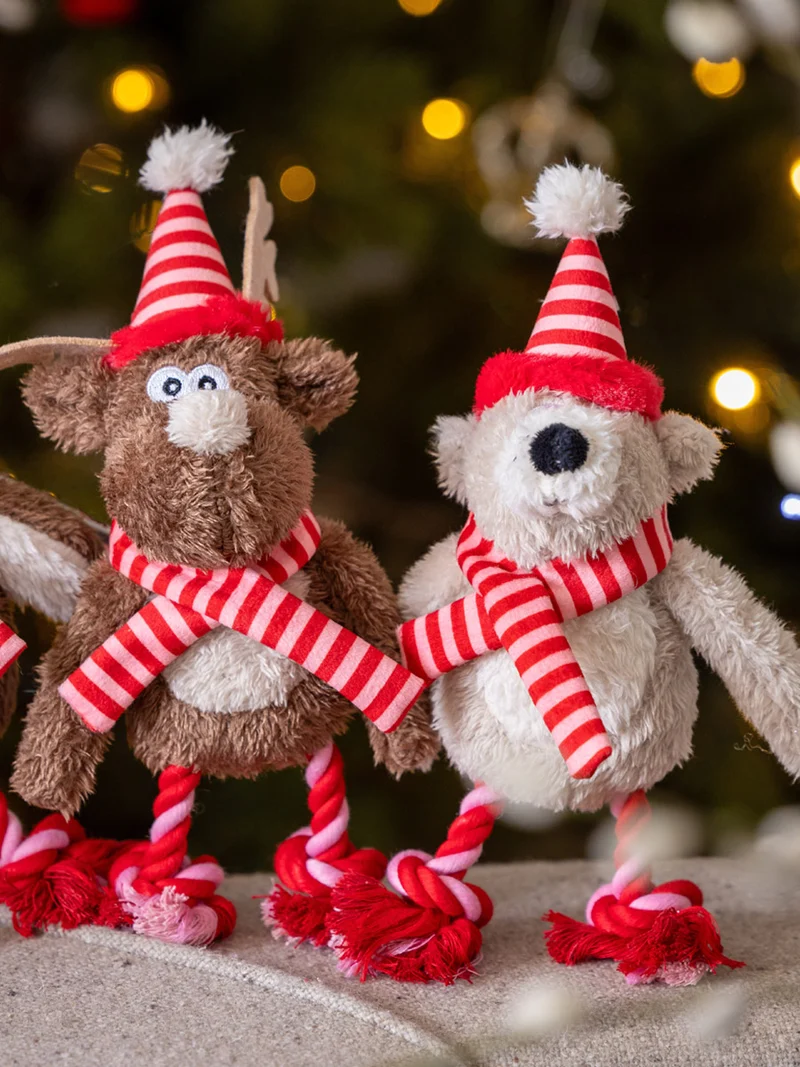 Peluche de Noël pour chien - Ours en écharpe - House of Paws