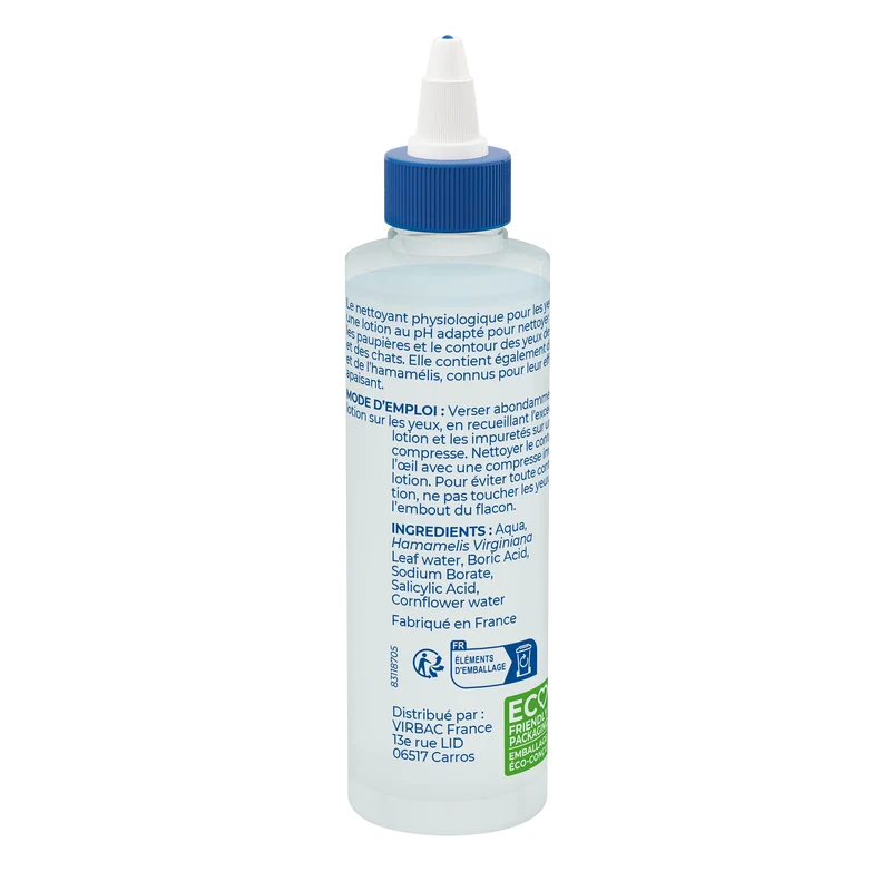 Nettoyant physiologique pour les yeux chien, chat