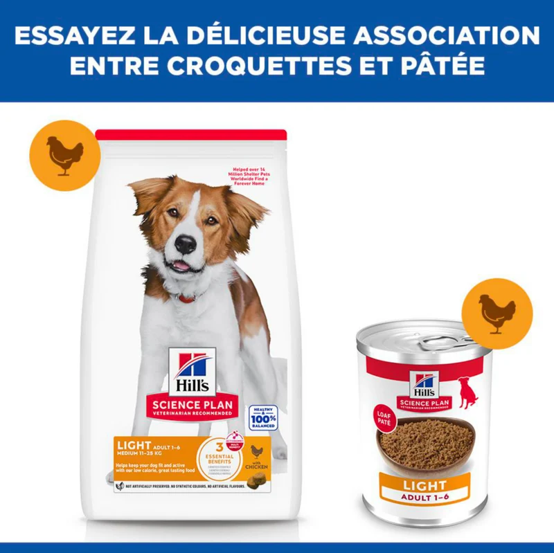 Hill's Science Plan Light Medium Adult au poulet - croquettes chien