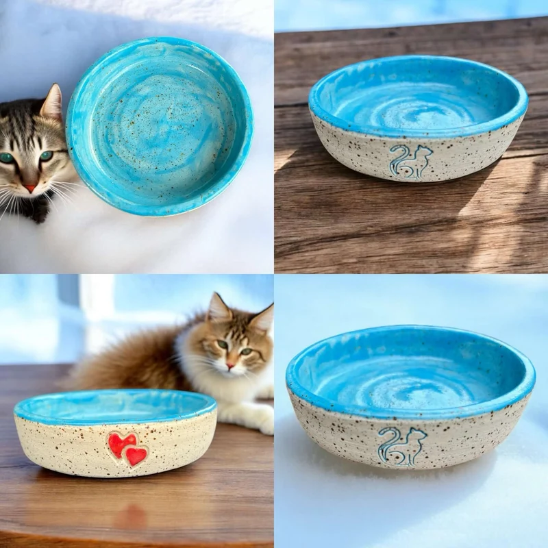 Handmade Cat Bowl with Hearts