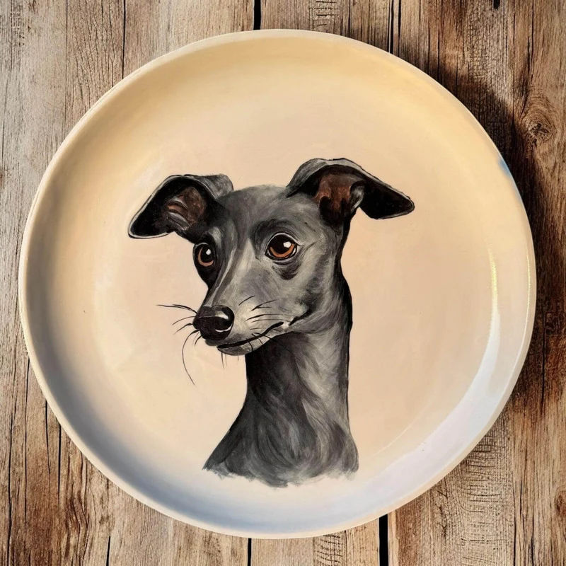 Hand-Painted Italian Greyhound Wall Plate – Ceramic Dog Portrait Art