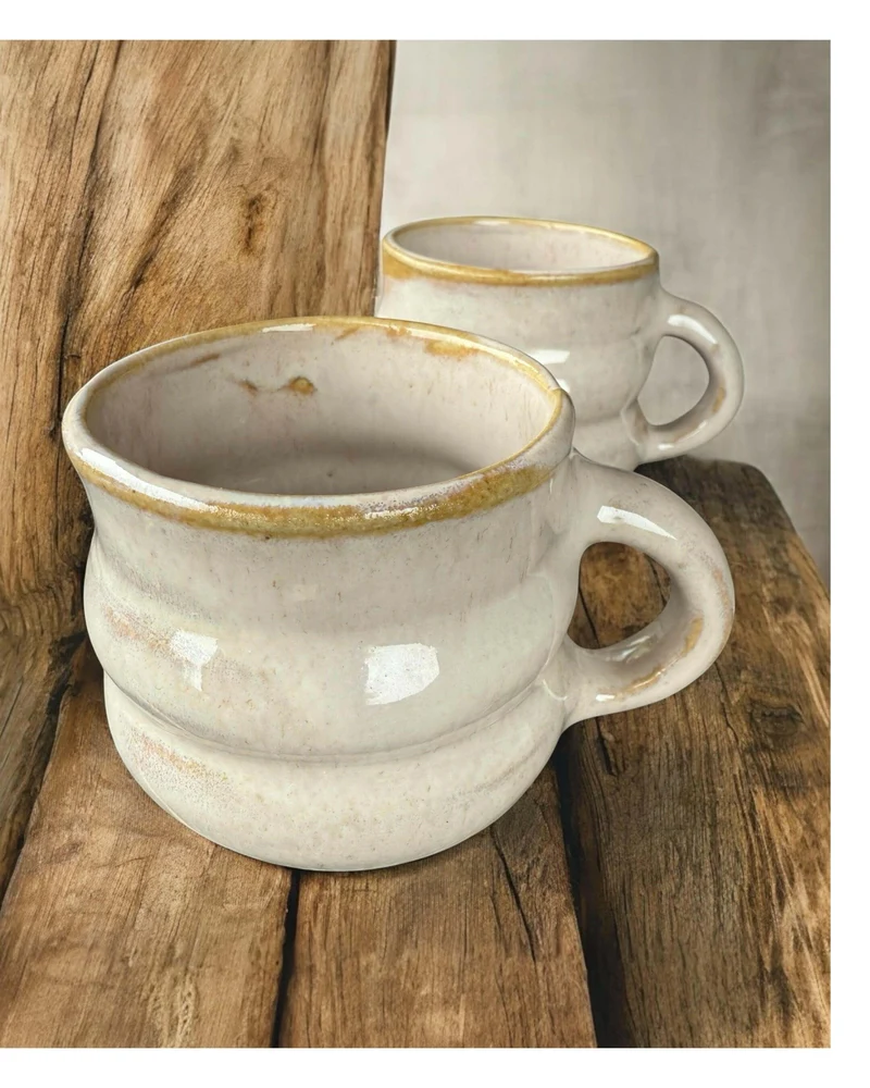 Handmade ribbed mug - Speckled Stoneware