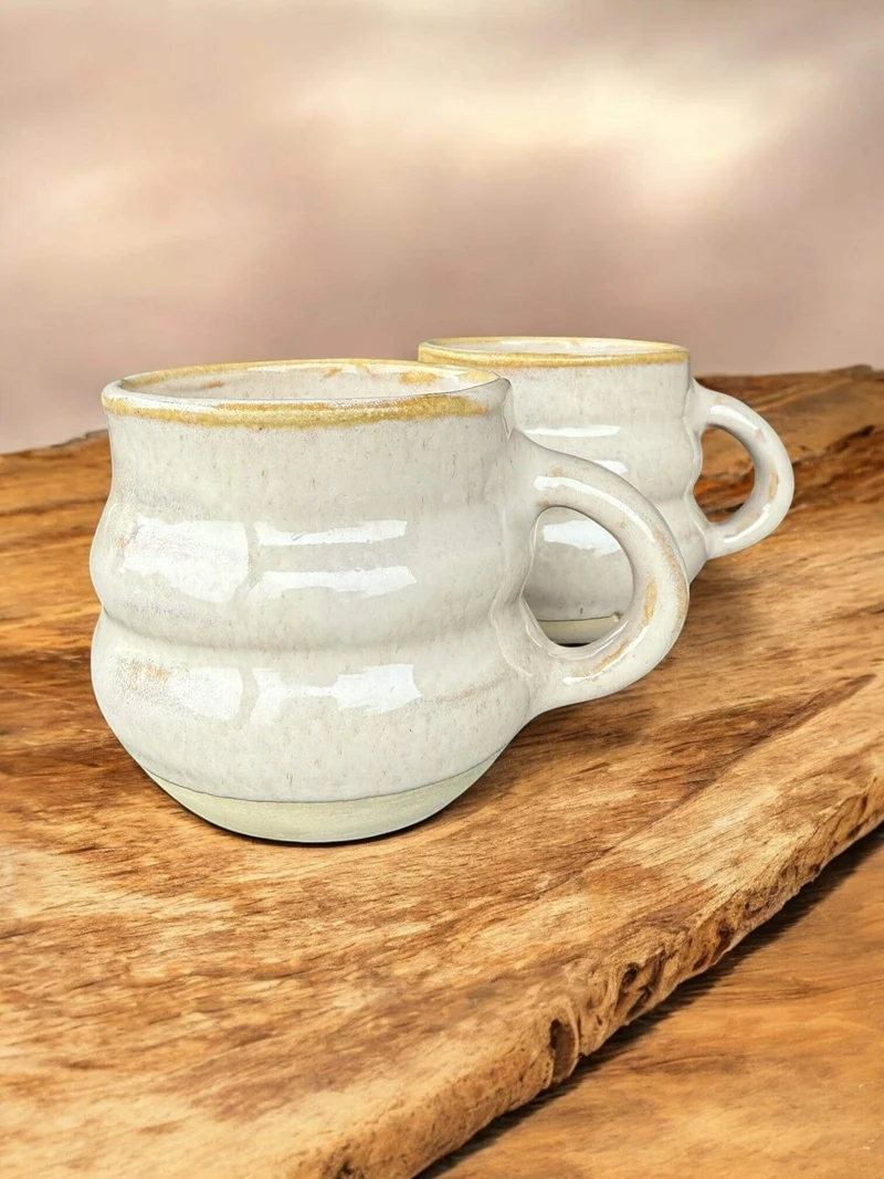 Handmade ribbed mug - Speckled Stoneware