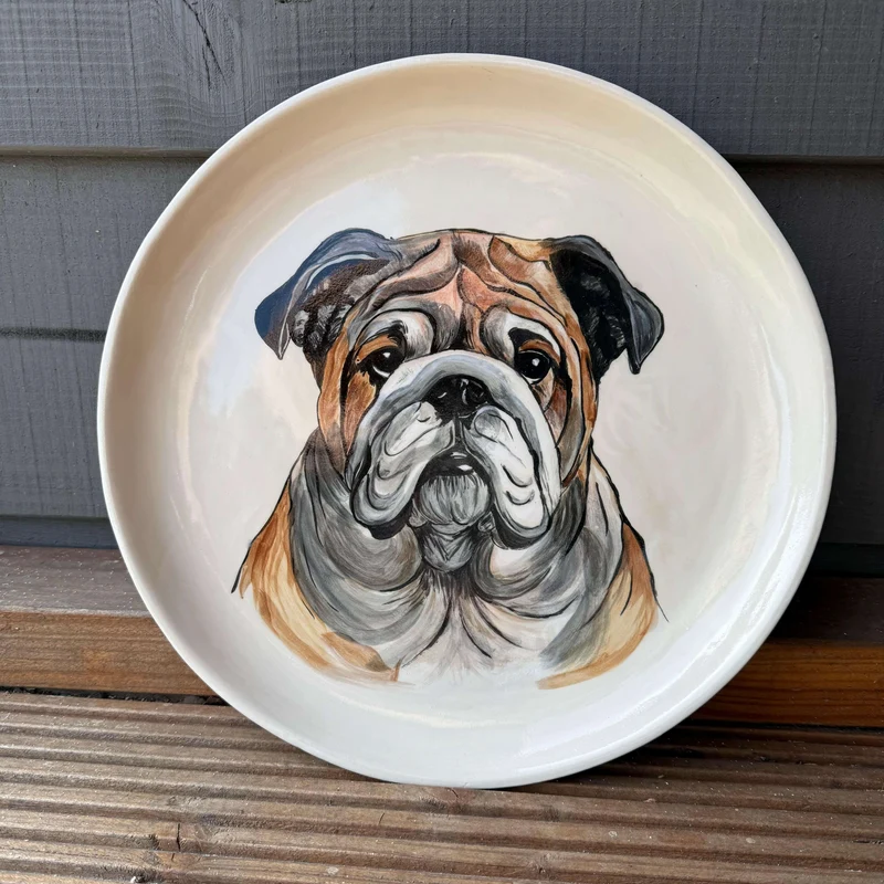 Hand-Painted Bulldog Decorative Plate