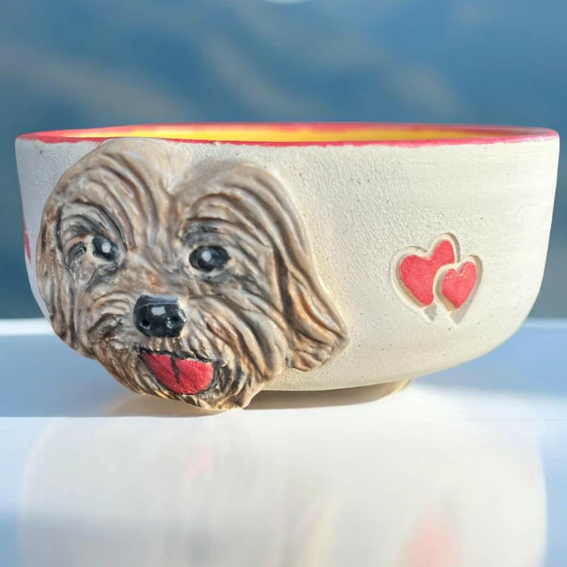 Handmade Ceramic Dog Bowl – Cockapoo Design