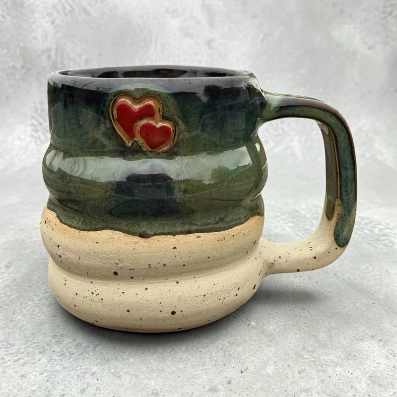 Handmade ceramic mug – green glaze with blue and brown tones