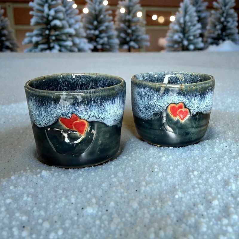 Handmade ceramic cup with hearts