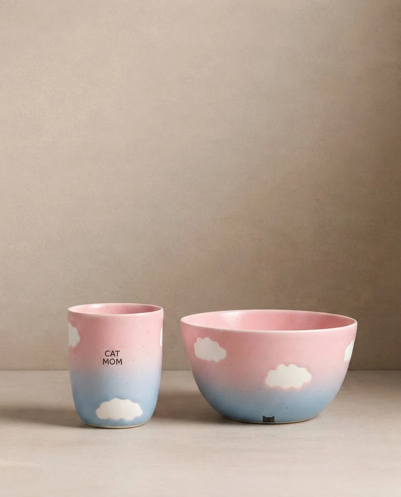 Ensemble Cloud Sunset Maman chat – bol 16 cm et tasse 220 ml