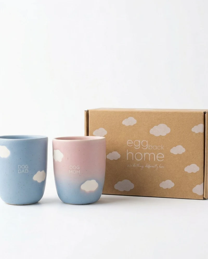 Cloud Mix Sunset Mug moyen 220 ml Chien Maman & Papa Blanc Ensemble 2 Pièces