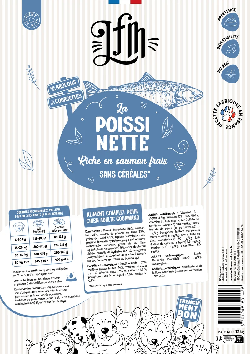 Croquettes sans céréales pour chien Poisson