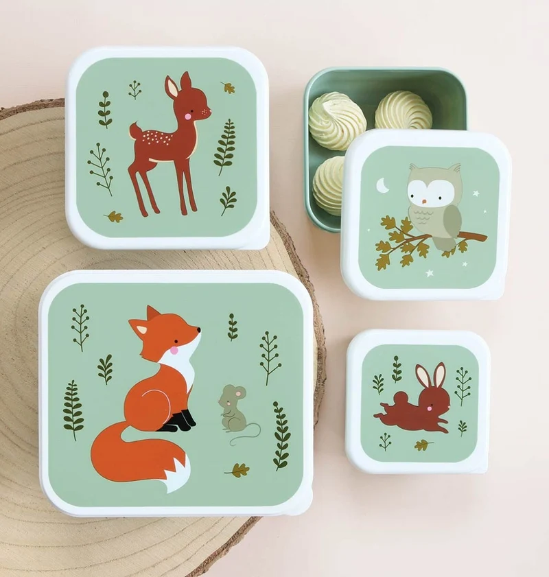 Lot de 4 boîtes repas et goûter - Amis de la forêt - sauge
