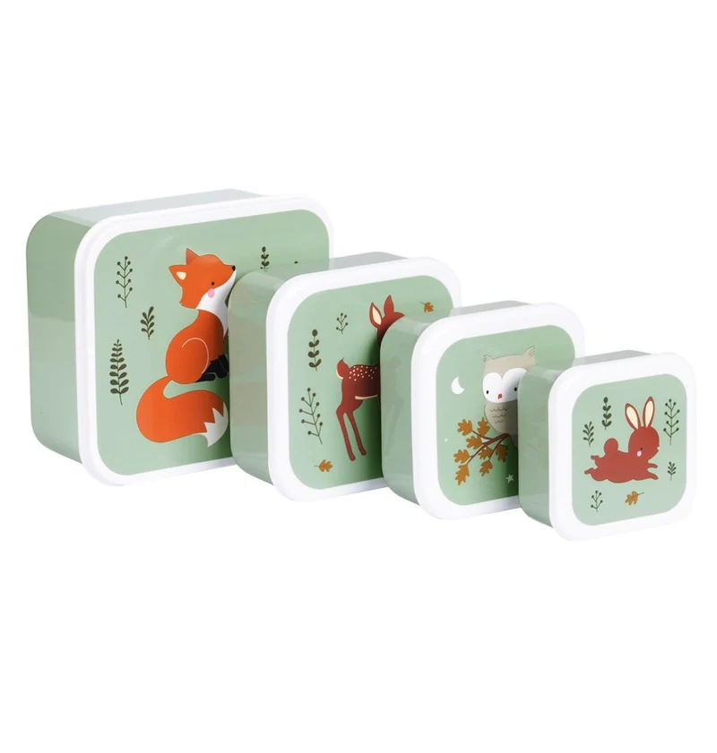 Lot de 4 boîtes repas et goûter - Amis de la forêt - sauge