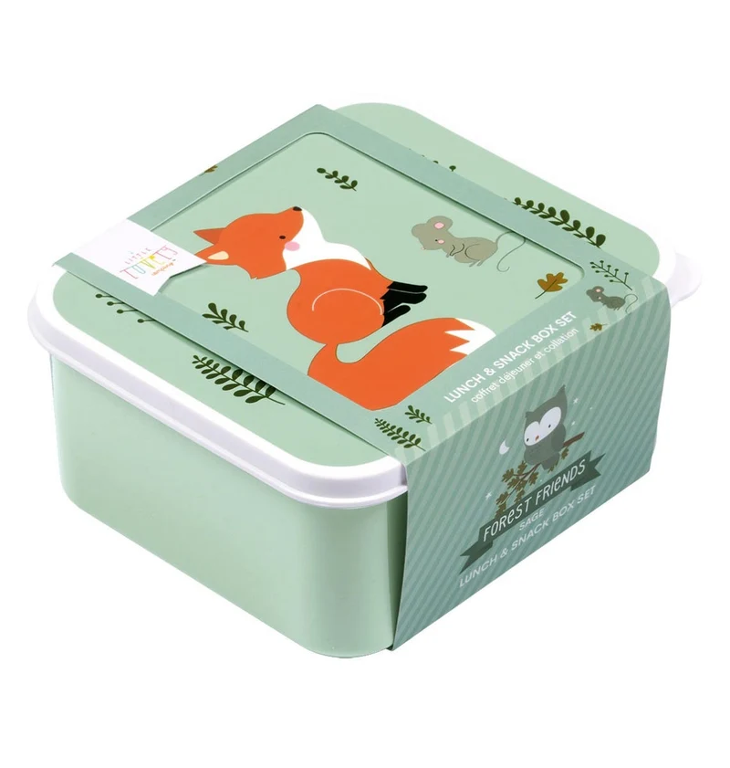 Lot de 4 boîtes repas et goûter - Amis de la forêt - sauge