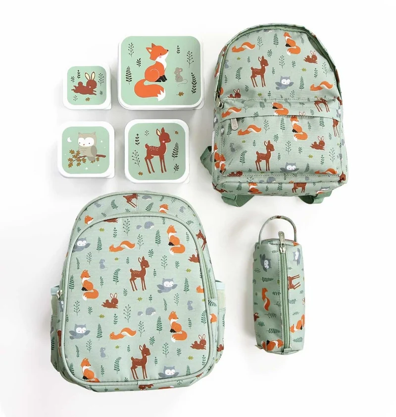 Lot de 4 boîtes repas et goûter - Amis de la forêt - sauge