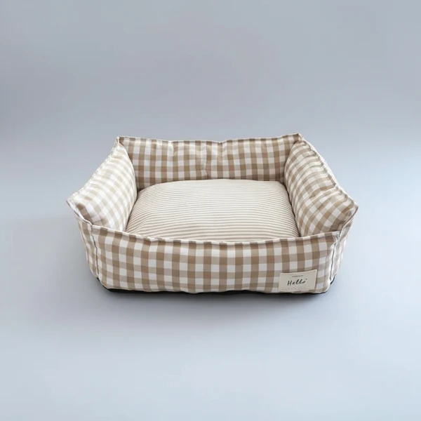 Panier chien déhoussable et lavable en coton vichy