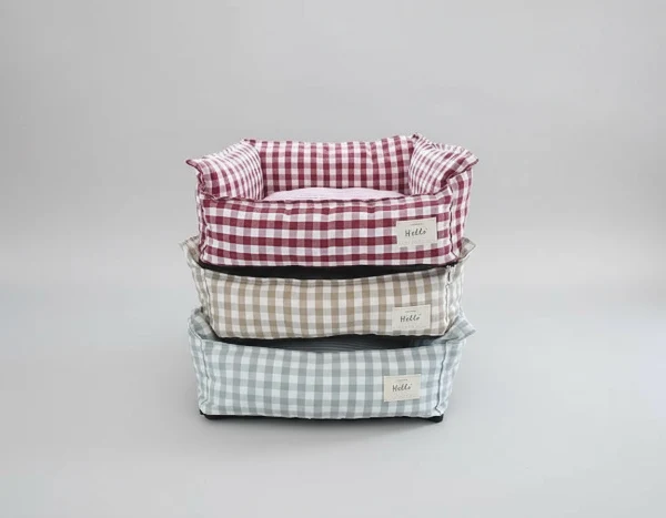 Panier chien déhoussable et lavable en coton vichy