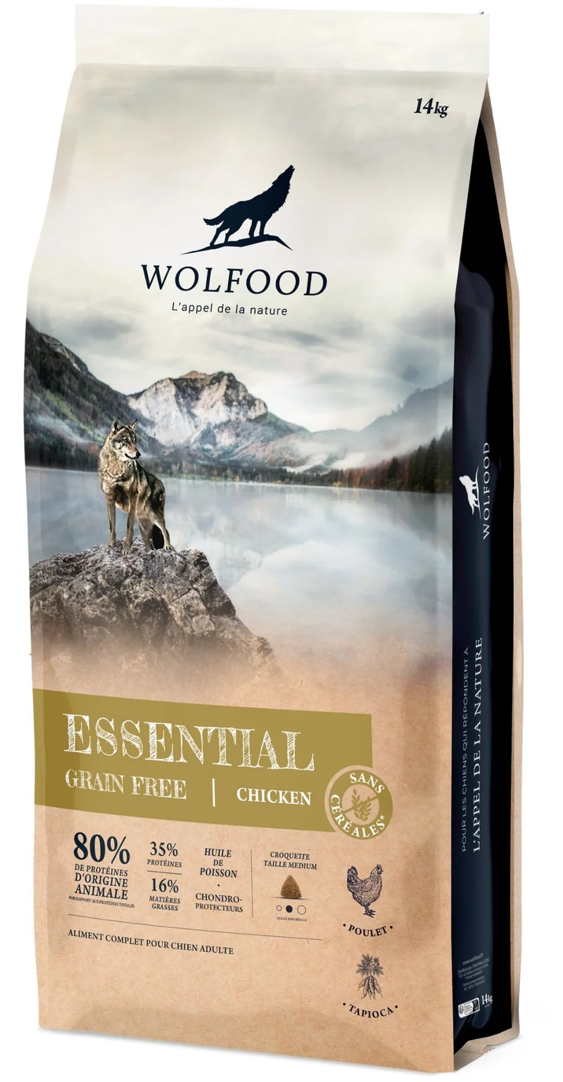 Croquettes pour chien sans céréales Wolfood Essential Poulet