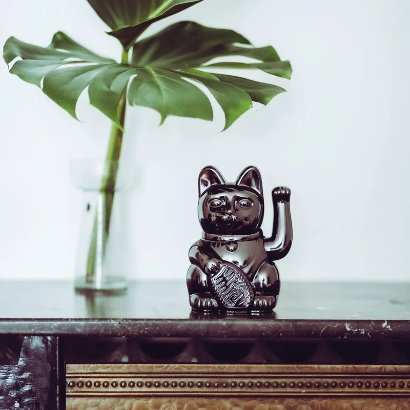 Chat Chanceux Noir Brillant “Basira”