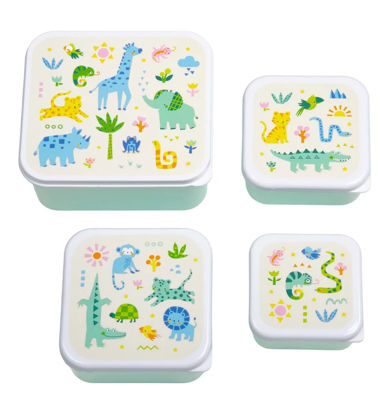 Lot de 4 boîtes repas et goûter - Jungle