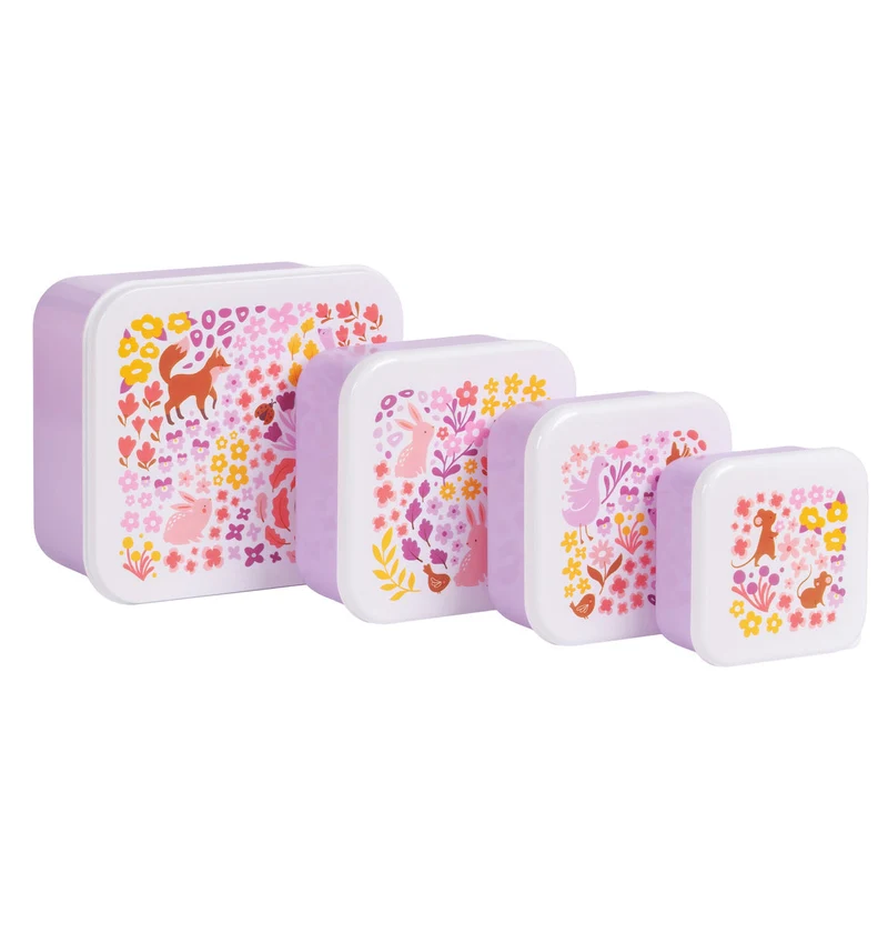 Lot de 4 boîtes repas et goûter - Jardin fleuri