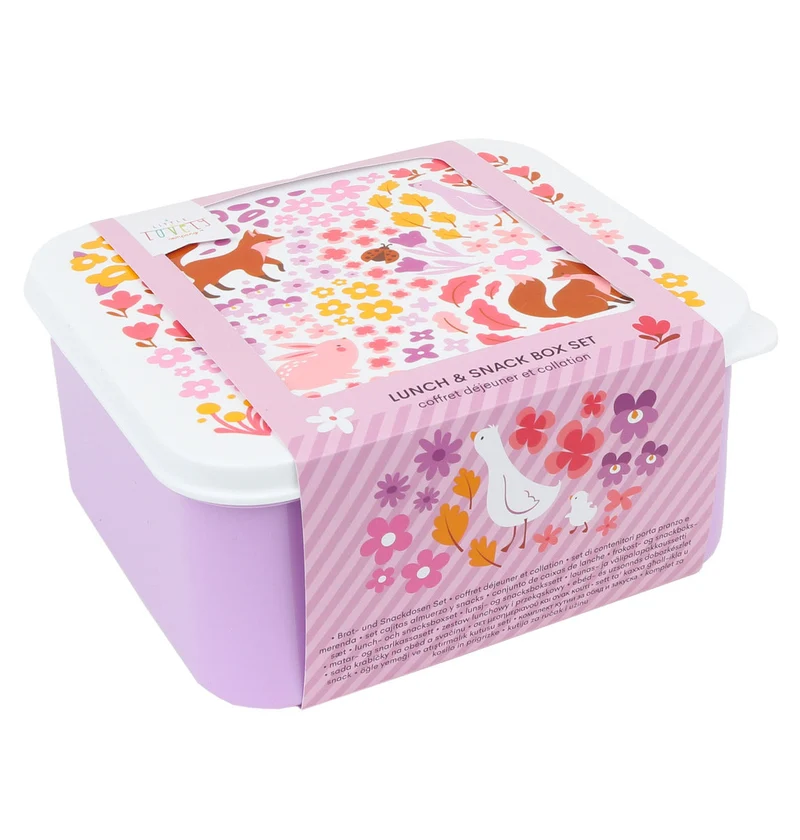Lot de 4 boîtes repas et goûter - Jardin fleuri