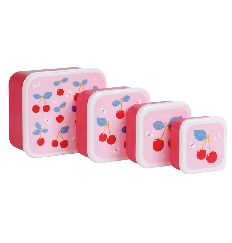 Lot de 4 boîtes repas et goûter - Cerises