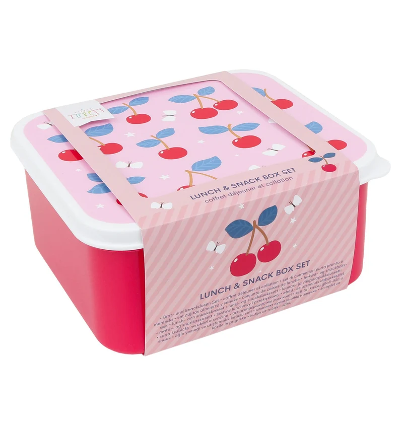 Lot de 4 boîtes repas et goûter - Cerises
