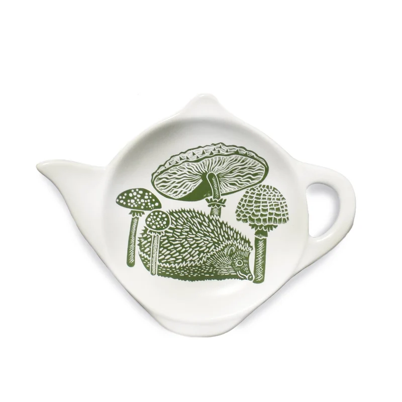 Porte-cuillère pour sachet de thé en céramique, hérisson aux champignons