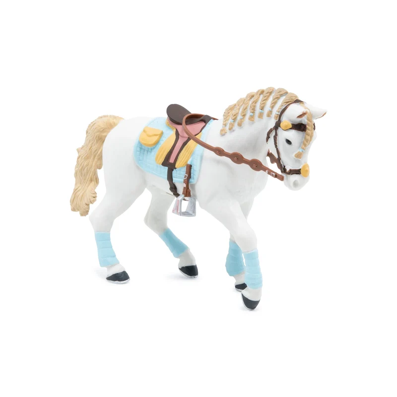 Figurine Cheval de la cavalière fashion bleue